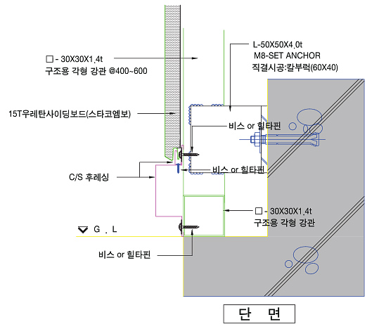 울트라 우레탄 사이딩보드용 부자재 디테일 : 기초몰드 상세도