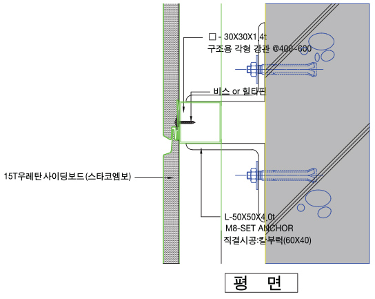 울트라 우레탄 사이딩보드용 부자재 디테일 : 사이딩보드 조립 상세도