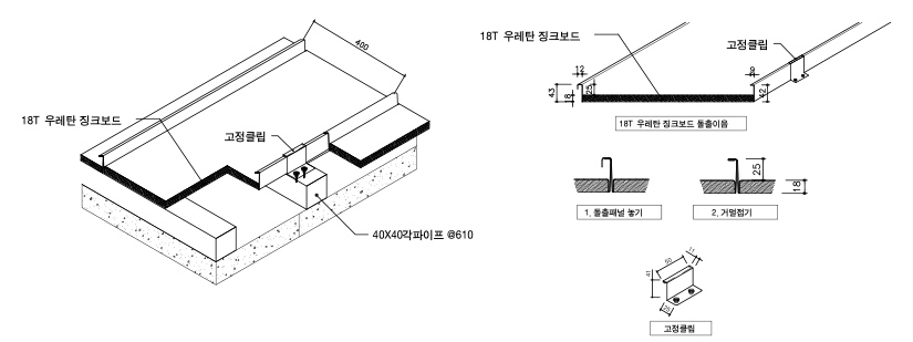 우레탄 징크보드용 부자재 디테일 조립상세도 : 돌출이음 시공 상세도1